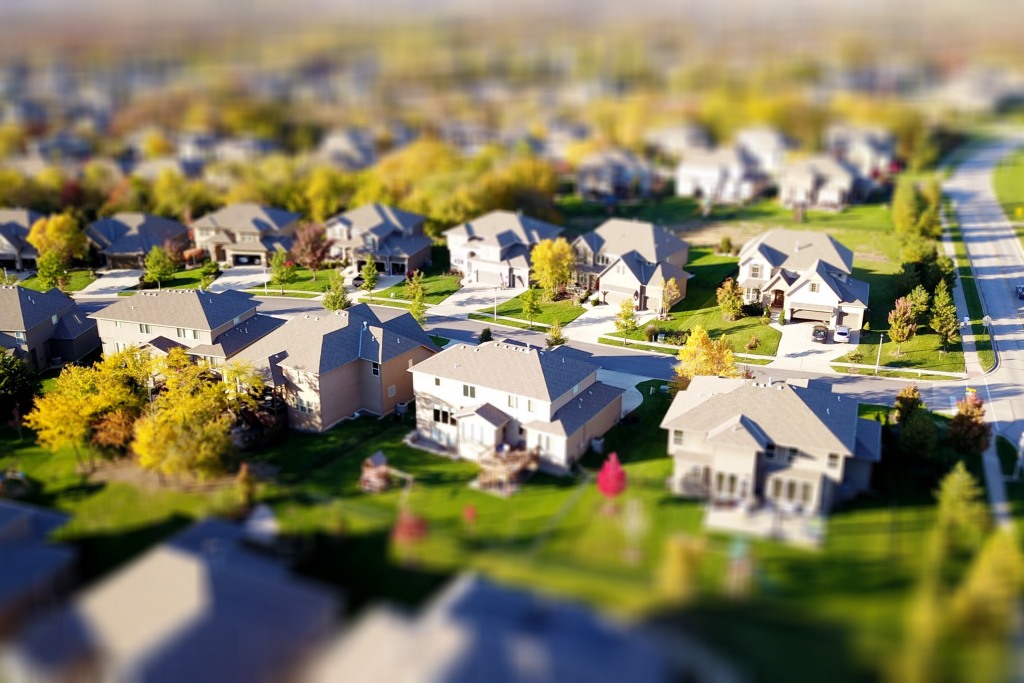 aerial drone photo of a suburban neighborhood